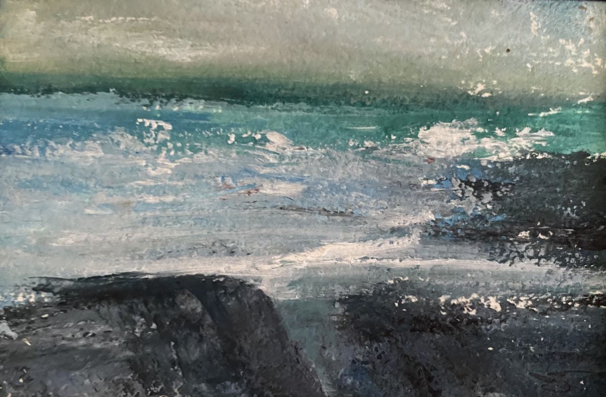 Atmospheric contemporary oil painting of Cornish Seascape 